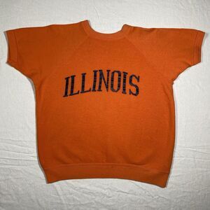 Vintage 1960s University Of Illinois Short Sleeve Sweatshirt Sz Medium \ Large